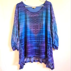 Live and Let Live Blue and Purple Lace Top Size XL